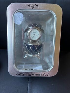 Elgin Collectable Mini Clock - Blue and Silver